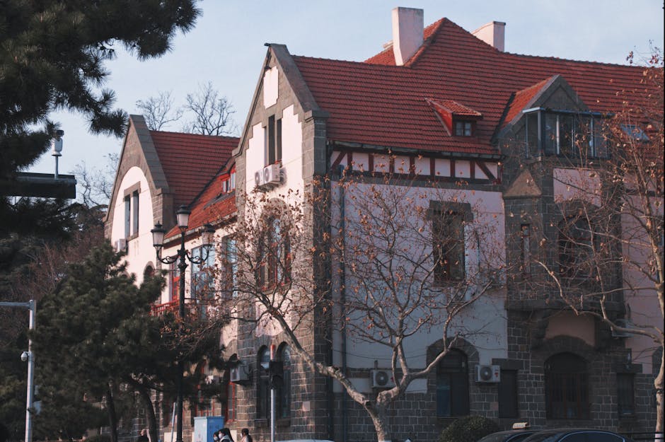European-style houses with red roofs in urban setting