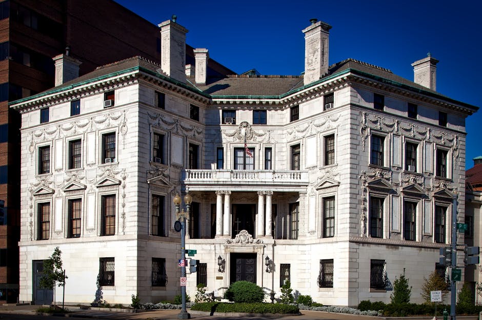 Neoclassical mansion facade in downtown